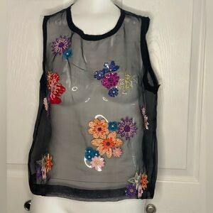 Nicole Miller - Embroidered Sleeveless Top - M